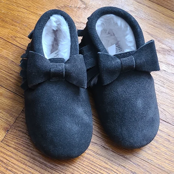 Monkey Feet Shoes Monkey Feet Dark Gray Bow Moccasins Poshmark